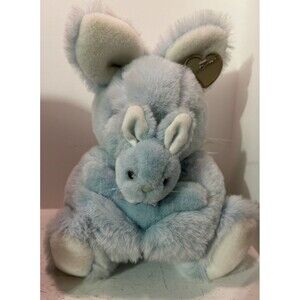 Vintage Blue Rabbit Holding Baby Bunny Plush Summit Collection Heartwarmers